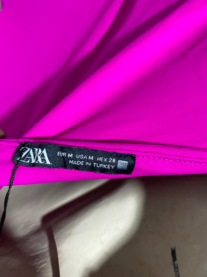 ZARA |M| BUST 16| A11| SOLID SCOOP NECK TANK TOP - HOT PINK