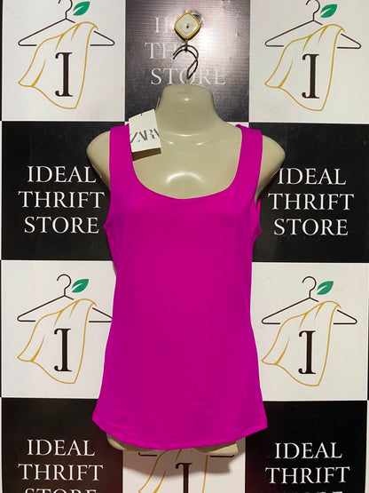ZARA |M| BUST 16| A11| SOLID SCOOP NECK TANK TOP - HOT PINK