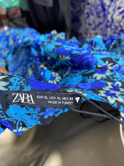 ZARA |XL| BUST 19| A11| FLORAL PRINT RUCHED RUFFLE MINI DRESS - BLUE