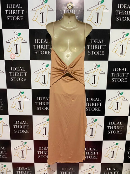 SHEIN |L| BUST 15| A11| RUCHED CAMI SLIP MAXI DRESS - NUDE / BEIGE