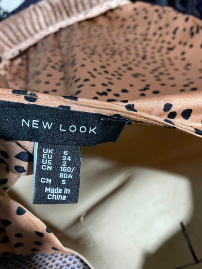 NEW LOOK |S| BUST FREE| A11 | POLKA DOT PLEATED BELTED MAXI DRESS - TAN / BEIGE