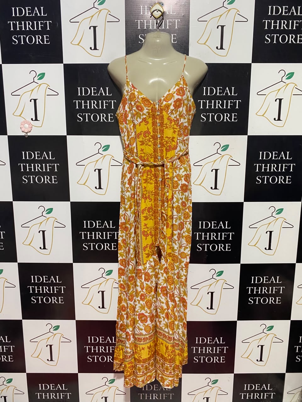BLUE VANILLA |M| BUST 19| A11| BOHEMIAN FLORAL PRINT BUTTON-FRONT CAMI MAXI DRESS - YELLOW & ORANGE