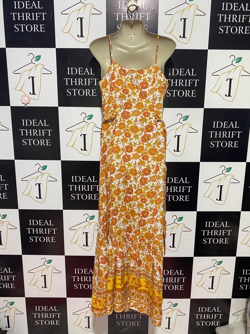BLUE VANILLA |M| BUST 19| A11| BOHEMIAN FLORAL PRINT BUTTON-FRONT CAMI MAXI DRESS - YELLOW & ORANGE