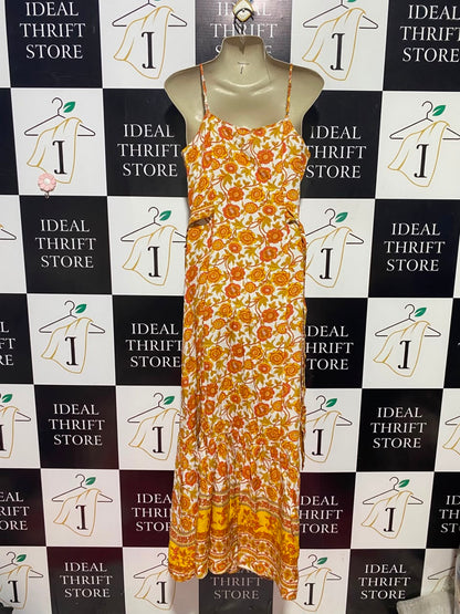 BLUE VANILLA |M| BUST 19| A11| BOHEMIAN FLORAL PRINT BUTTON-FRONT CAMI MAXI DRESS - YELLOW & ORANGE
