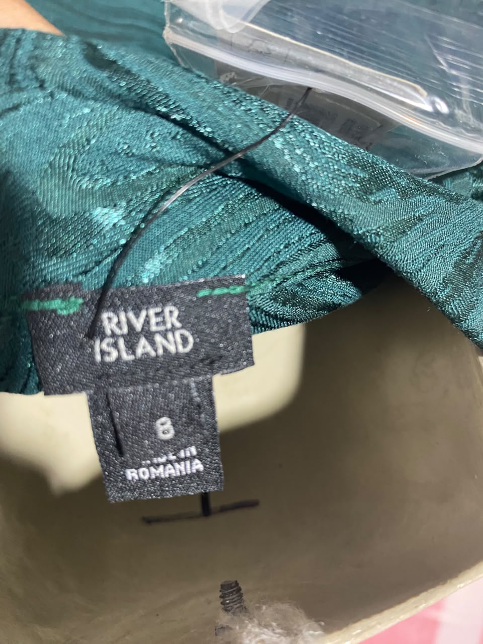 RIVER ISLAND |S| BUST FREE| A11| SHIMMER TEXTURED BELTED BUTTON-DOWN SHIRT - EMERALD GREEN