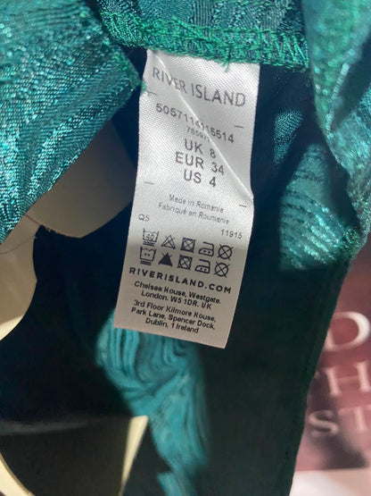 RIVER ISLAND |S| BUST FREE| A11| SHIMMER TEXTURED BELTED BUTTON-DOWN SHIRT - EMERALD GREEN