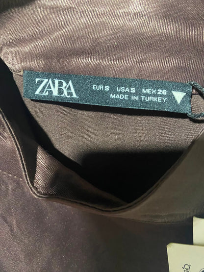 ZARA |S| BUST 16| A11| ONE-SHOULDER SATIN CROP TOP - CHOCOLATE BROWN