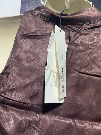 ZARA |S| BUST 16| A11| ONE-SHOULDER SATIN CROP TOP - CHOCOLATE BROWN
