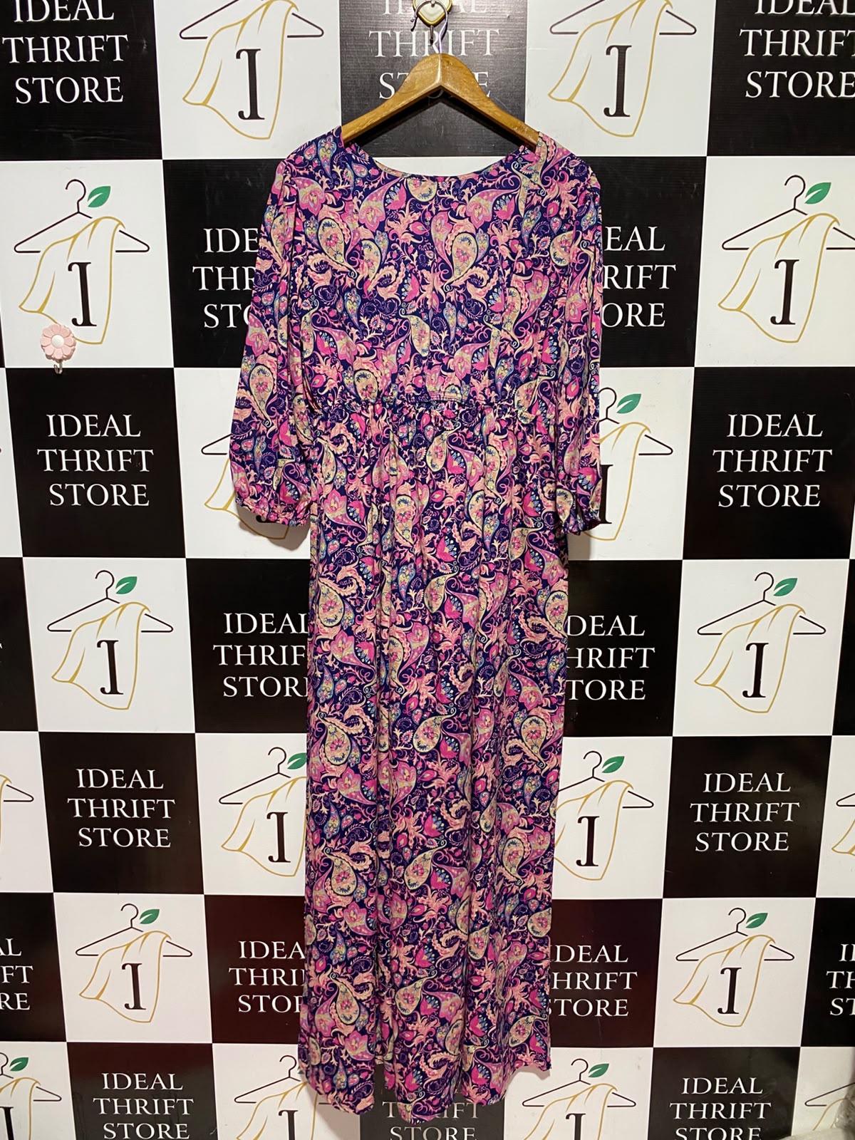 BOOHOO |M| BUST 9| A11| VIBRANT PAISLEY PRINT LONG SLEEVE MAXI DRESS - PURPLE & PINK