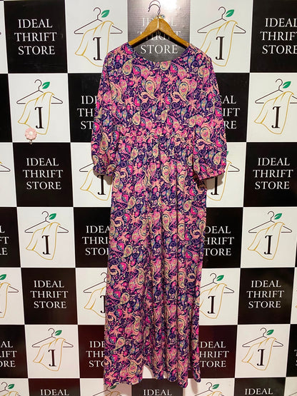 BOOHOO |M| BUST 9| A11| VIBRANT PAISLEY PRINT LONG SLEEVE MAXI DRESS - PURPLE & PINK