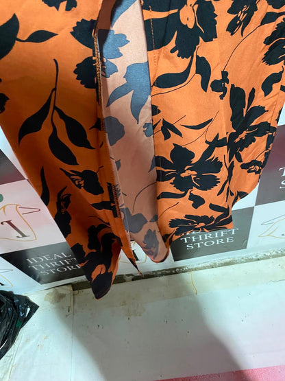 SHEIN |XL| BUST 21| A11| FLORAL PRINT SURPLICE V-NECK SHORT SLEEVE MAXI DRESS - ORANGE & BLACK