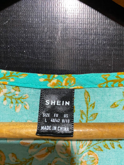 SHEIN |L| BUST 18| A11| BOHEMIAN FLORAL BORDER PRINT SHORT SLEEVE MAXI DRESS - TEAL / TURQUOISE