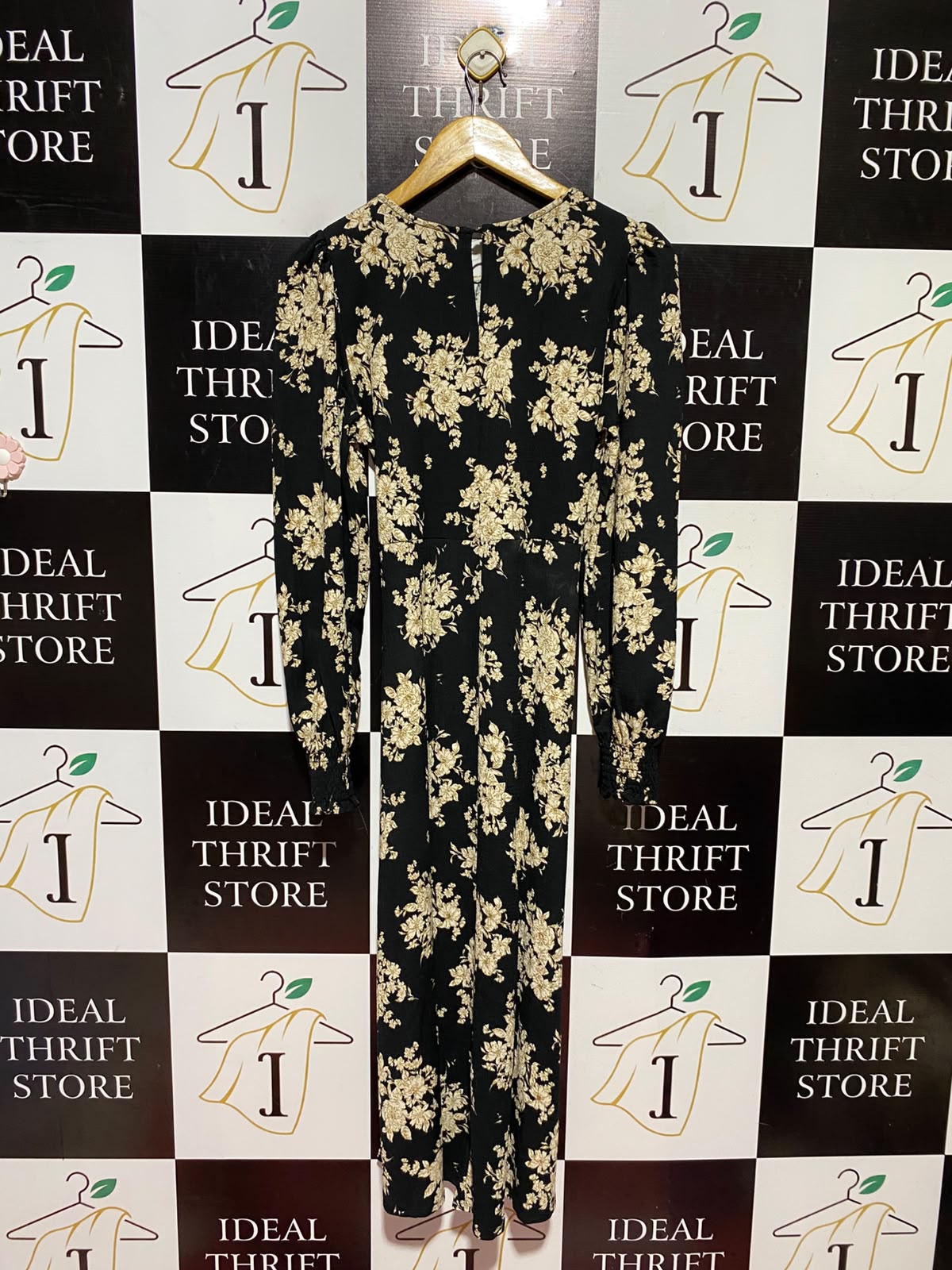 NEW LOOK |M| BUST 12| A11| VINTAGE FLORAL PRINT TIE-WAIST MAXI DRESS - BLACK & GOLD