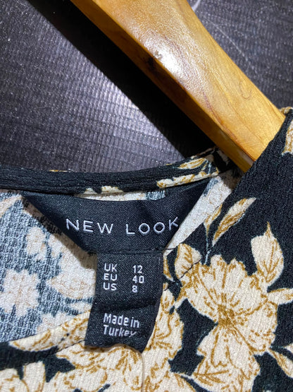 NEW LOOK |M| BUST 12| A11| VINTAGE FLORAL PRINT TIE-WAIST MAXI DRESS - BLACK & GOLD