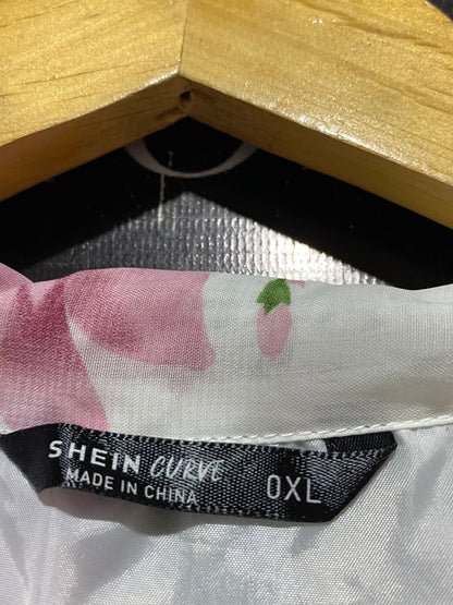 SHEIN CURVE |XL| BUST 18| A11| ROMANTIC FLORAL TIE-NECK CHIFFON MAXI DRESS - WHITE & PINK
