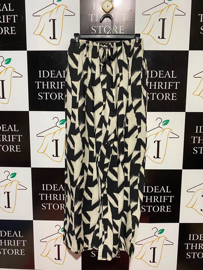 GEORGE |S| WAIST 26| A9| GEOMETRIC ABSTRACT PRINT WIDE-LEG TROUSERS - BLACK & CREAM