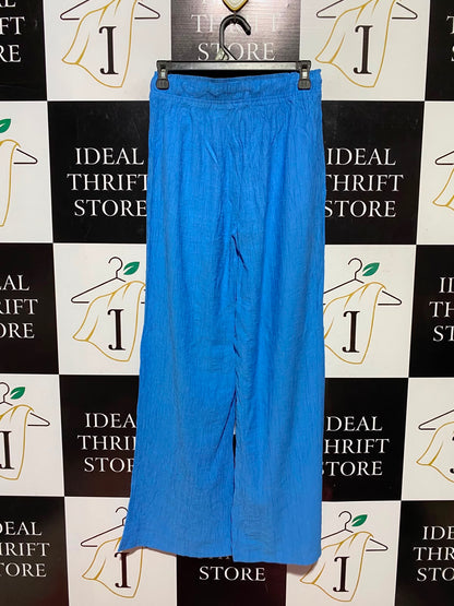 PRIMARK CARES |S| WAIST 26| A9| SOLID TEXTURED WIDE-LEG TROUSERS - CORNFLOWER BLUE