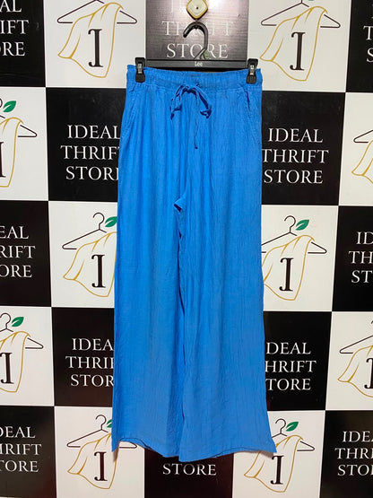 PRIMARK CARES |S| WAIST 26| A9| SOLID TEXTURED WIDE-LEG TROUSERS - CORNFLOWER BLUE