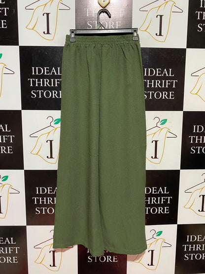 EMERY ROSE |S| WAIST 25| A9| SOLID TEXTURED WIDE-LEG TROUSERS - OLIVE GREEN