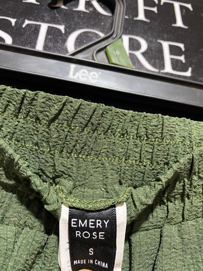 EMERY ROSE |S| WAIST 25| A9| SOLID TEXTURED WIDE-LEG TROUSERS - OLIVE GREEN