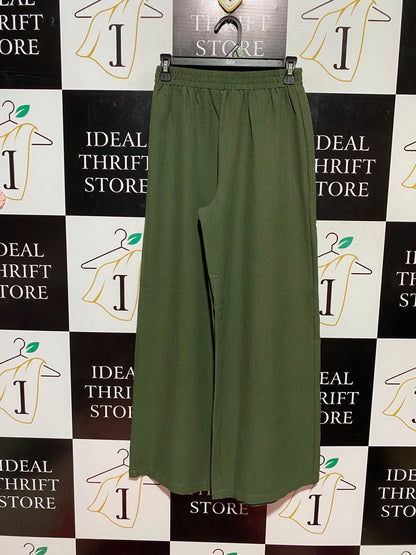 EMERY ROSE |S| WAIST 25| A9| SOLID TEXTURED WIDE-LEG TROUSERS - OLIVE GREEN