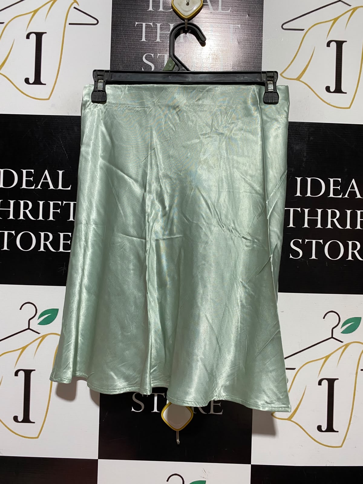 H&M |S| WAIST 26| A9| SOLID SATIN BIAS-CUT MIDI SKIRT - SAGE GREEN