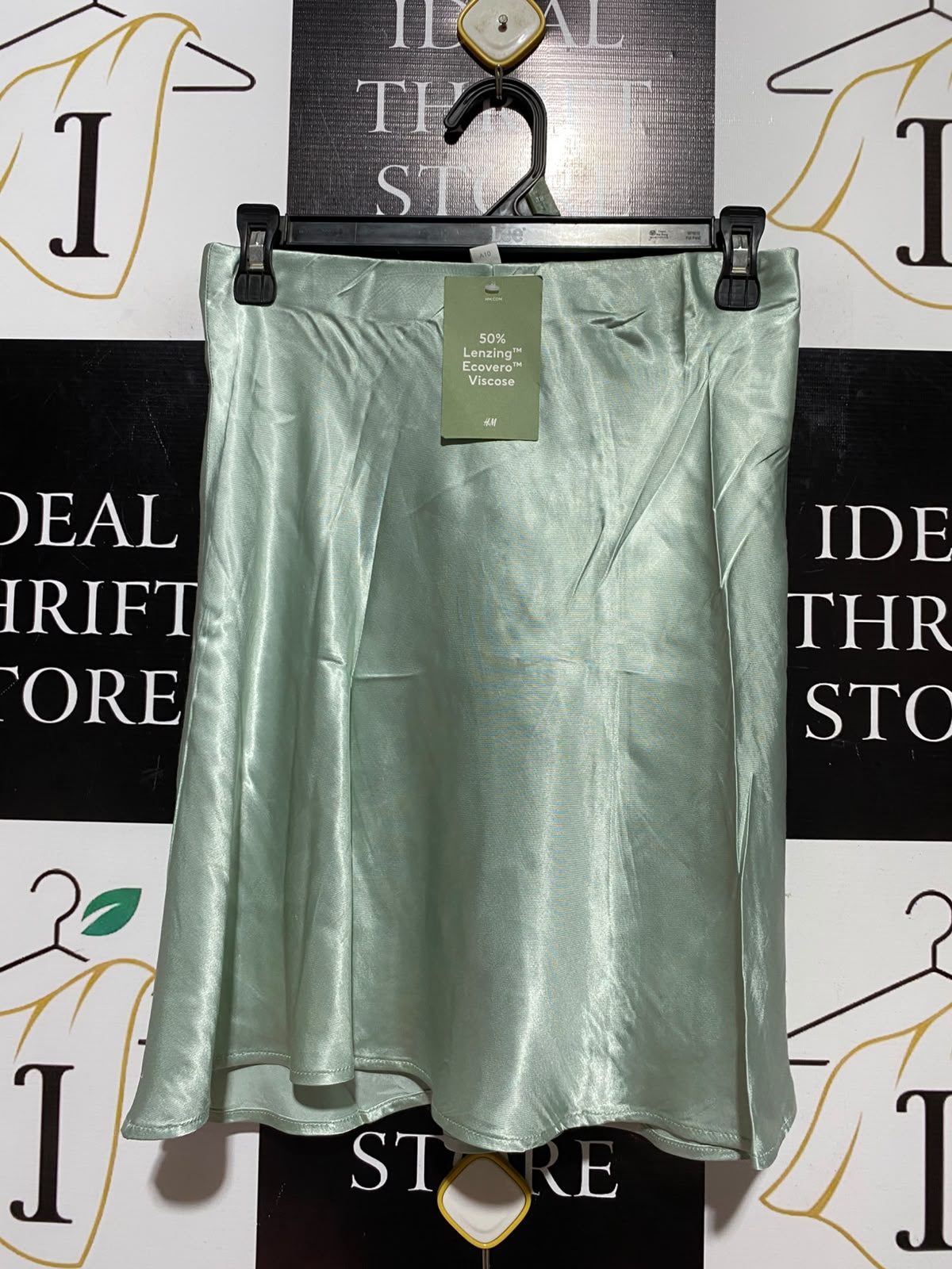H&M |S| WAIST 26| A9| SOLID SATIN BIAS-CUT MIDI SKIRT - SAGE GREEN