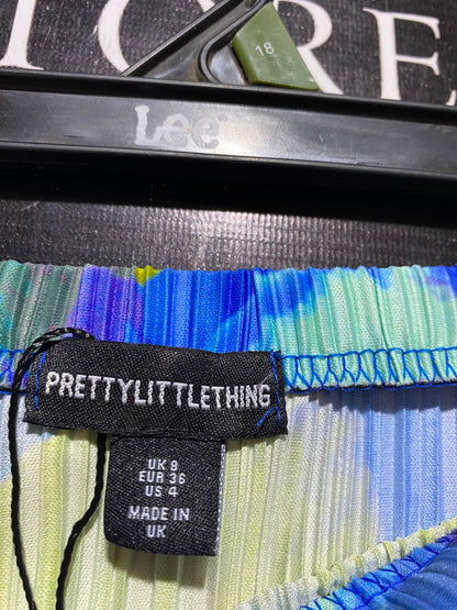 PRETTYLITTLE THING |XS| WAIST 22| A9| VIBRANT ABSTRACT WATERCOLOUR PLEATED MAXI SKIRT - MULTICOLOUR