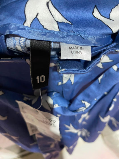 H&M DIVIDED |M| WAIST 28| A9| BIRD PRINT PAPERBAG HIGH-WAIST SHORTS - BLUE & WHITE