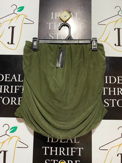 PRETTYLITTLE THING |M| BUST 28| A9| RUCHED MESH STRAPLESS BANDEAU TOP - OLIVE GREEN