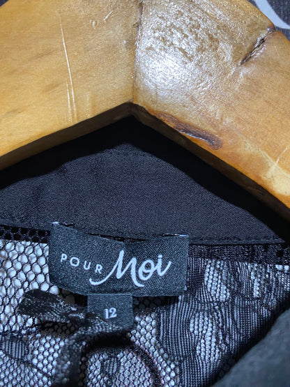 POUR MOI |M| BUST 20| A9| SHEER FLORAL LACE BUTTON-DOWN SHIRT - BLACK