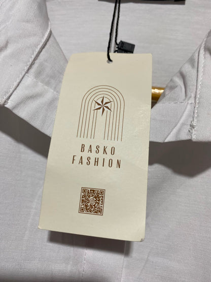 BASKO |XL| BUST FREE| A9| EMBELLISHED PEARL & BEAD MOTIF OVERSIZED BUTTON-DOWN SHIRT - WHITE