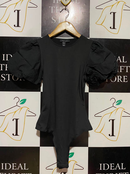 NEW LOOK |XS| BUST 13| A9| PUFF SLEEVE CREW NECK BODYSUIT - BLACK