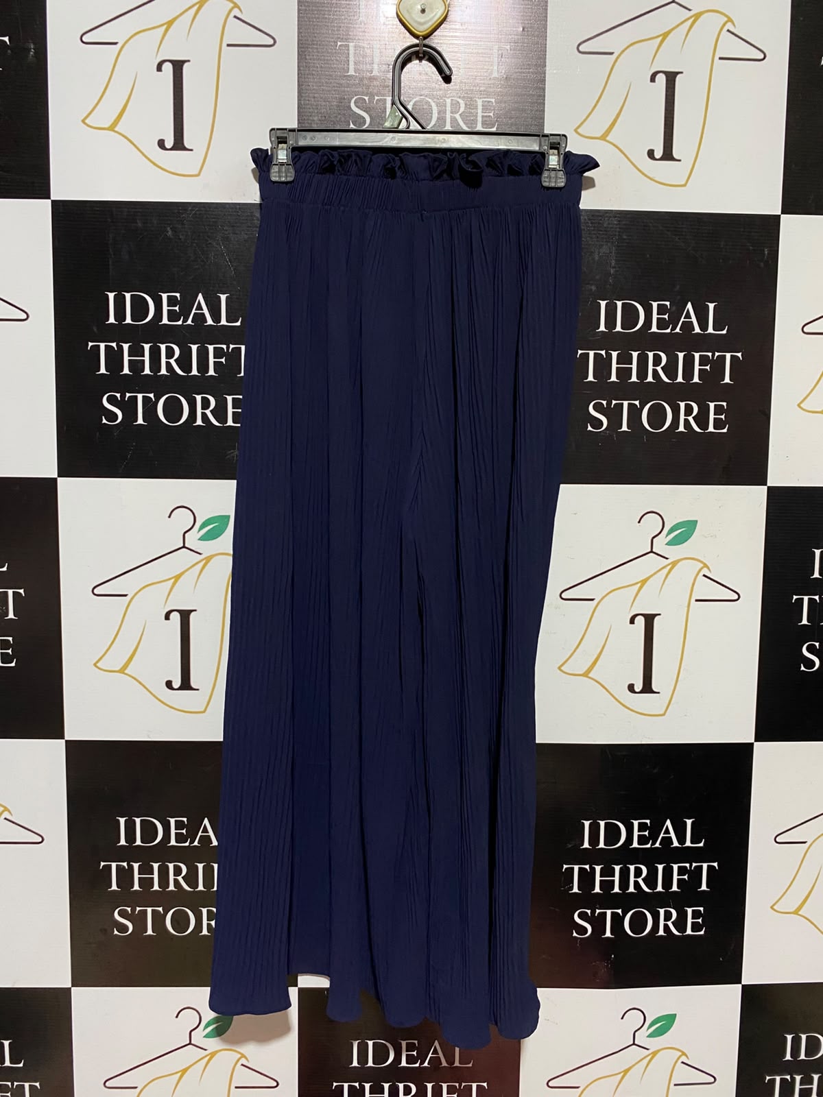 QEO LONDON |S| WAIST 26| A9| PAPERBAG HIGH-WAISTED WIDE-LEG TROUSERS - NAVY BLUE