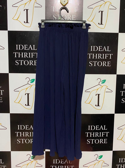QEO LONDON |S| WAIST 26| A9| PAPERBAG HIGH-WAISTED WIDE-LEG TROUSERS - NAVY BLUE