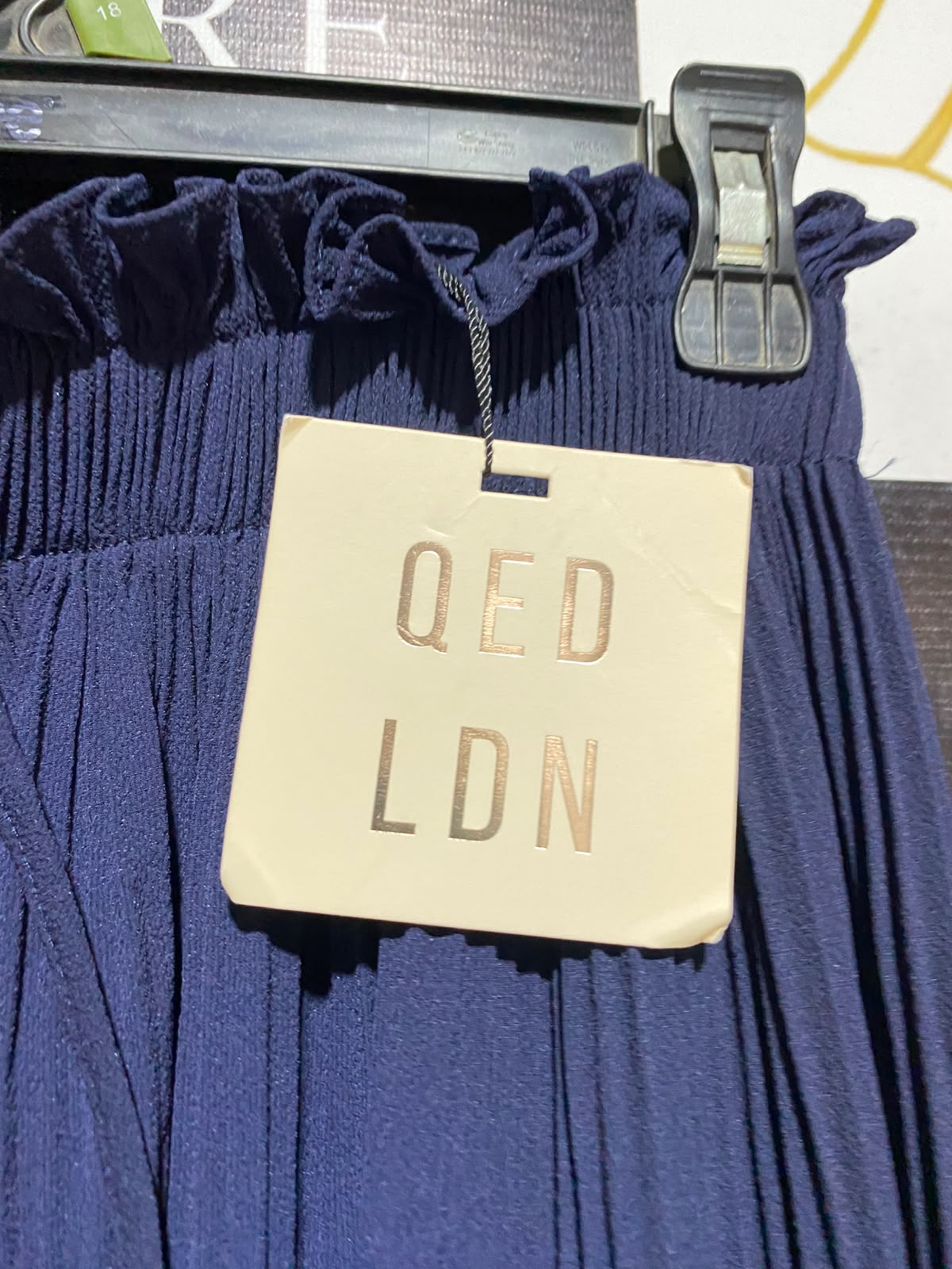 QEO LONDON |S| WAIST 26| A9| PAPERBAG HIGH-WAISTED WIDE-LEG TROUSERS - NAVY BLUE