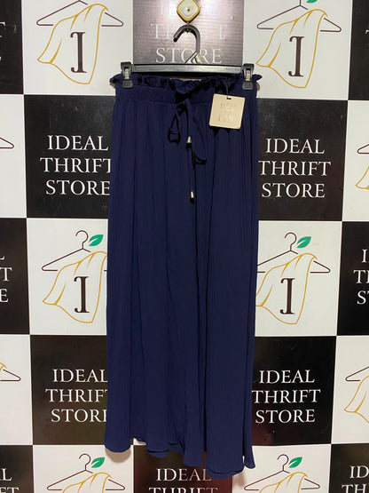 QEO LONDON |S| WAIST 26| A9| PAPERBAG HIGH-WAISTED WIDE-LEG TROUSERS - NAVY BLUE