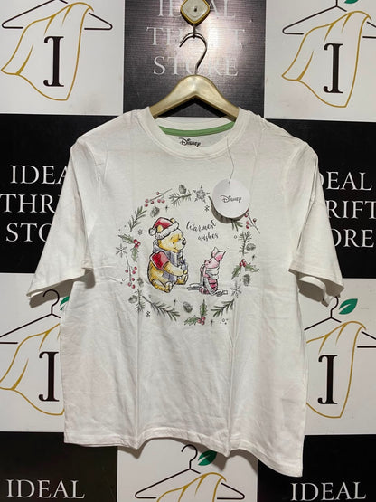 DISNEP |S| BUST 19| A9| WINNIE THE POOH & PIGLET CHRISTMAS T-SHIRT - WHITE