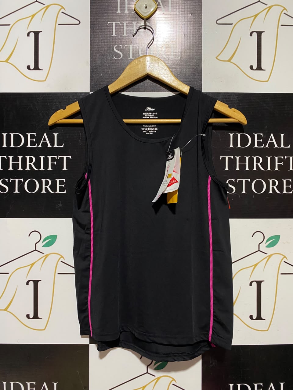 CRANE |M| BUST 16| A9| SLEEVELESS CYCLING & FITNESS TANK TOP - BLACK WITH PINK TRIM