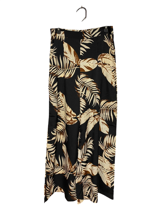 SHEIN |L| WAIST 30| A11| WOMEN'S BLACK & BEIGE TROPICAL PALM LEAF PRINT WIDE-LEG TROUSERS