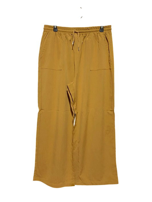 |XL| WAIST 31| A11| WOMEN'S MUSTARD YELLOW DRAWSTRING ELASTIC WAIST WIDE-LEG TROUSERS