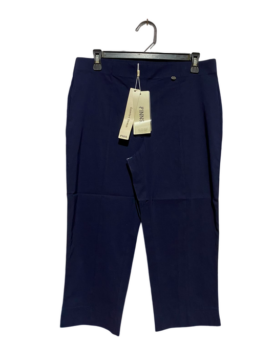 PINNS |L| WAIST 32| A11| WOMEN'S SOLID NAVY BLUE COMFORT STRETCH STRAIGHT-LEG ANKLE TROUSERS