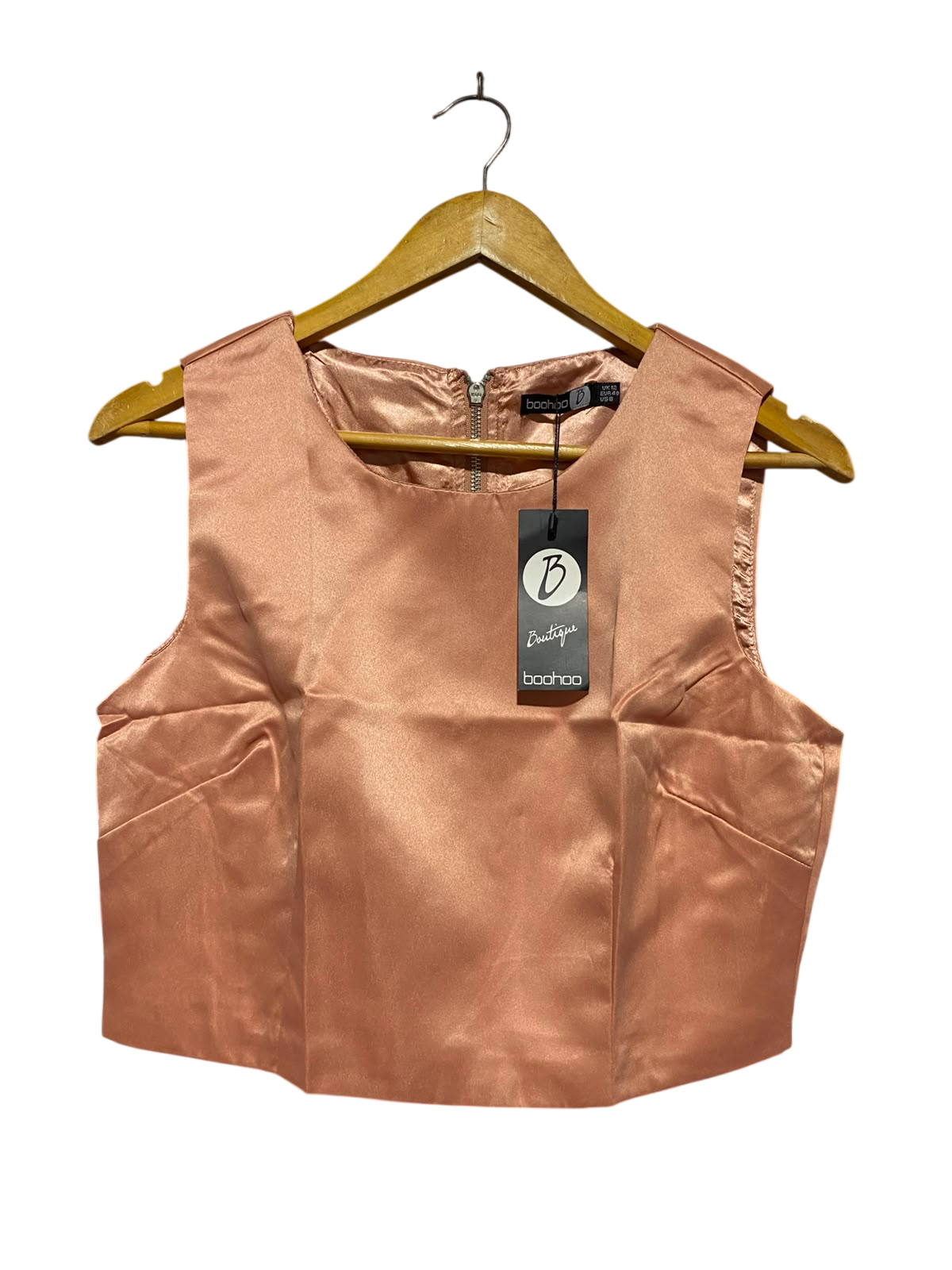 BOOHOO |M| BUST 18| A11| WOMEN'S DUSTY ROSE PINK SATIN CROPPED TANK TOP