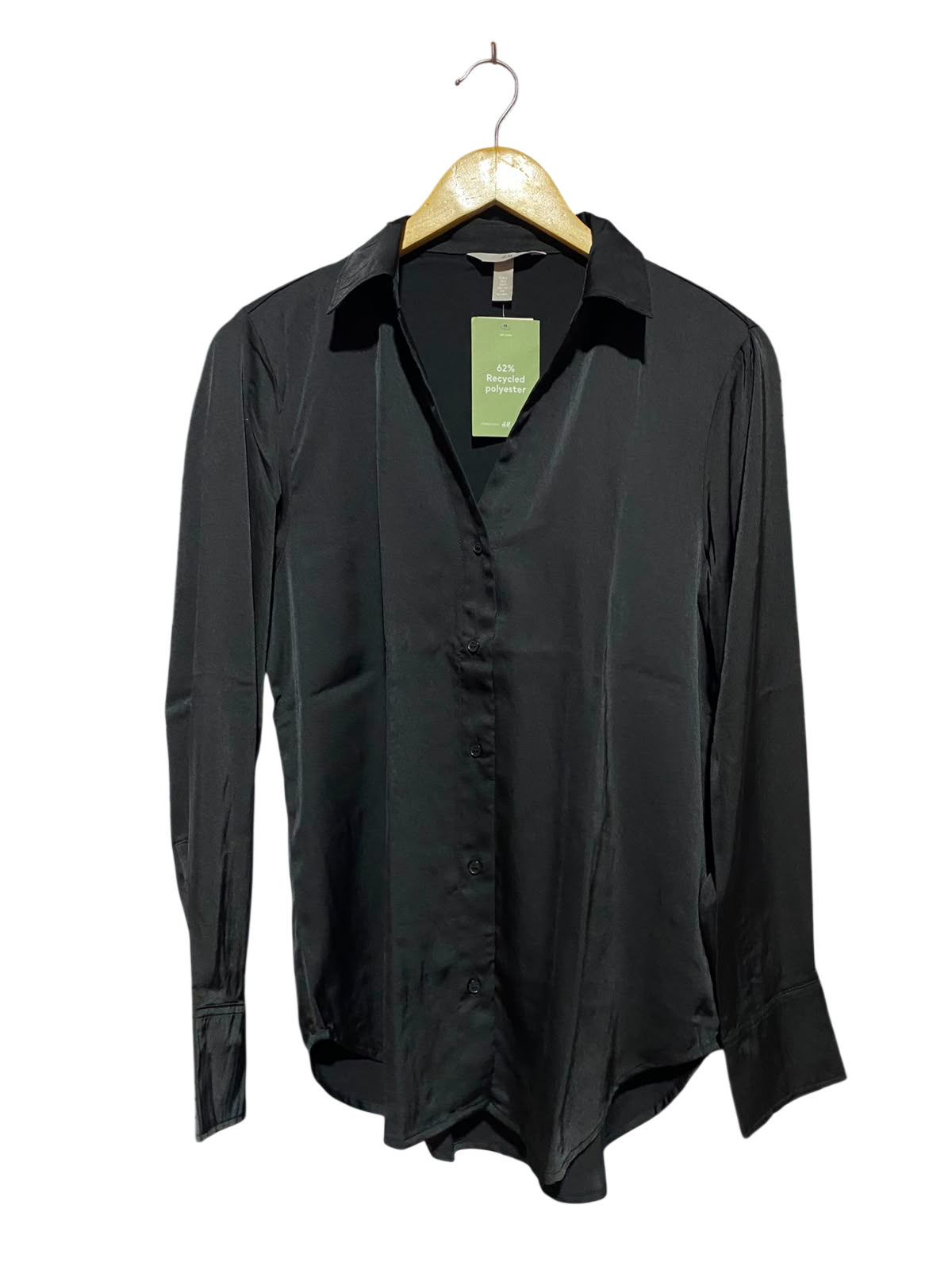 H&M |S| BUST 19| A11| WOMEN'S SOLID BLACK SATIN BUTTON-DOWN BLOUSE