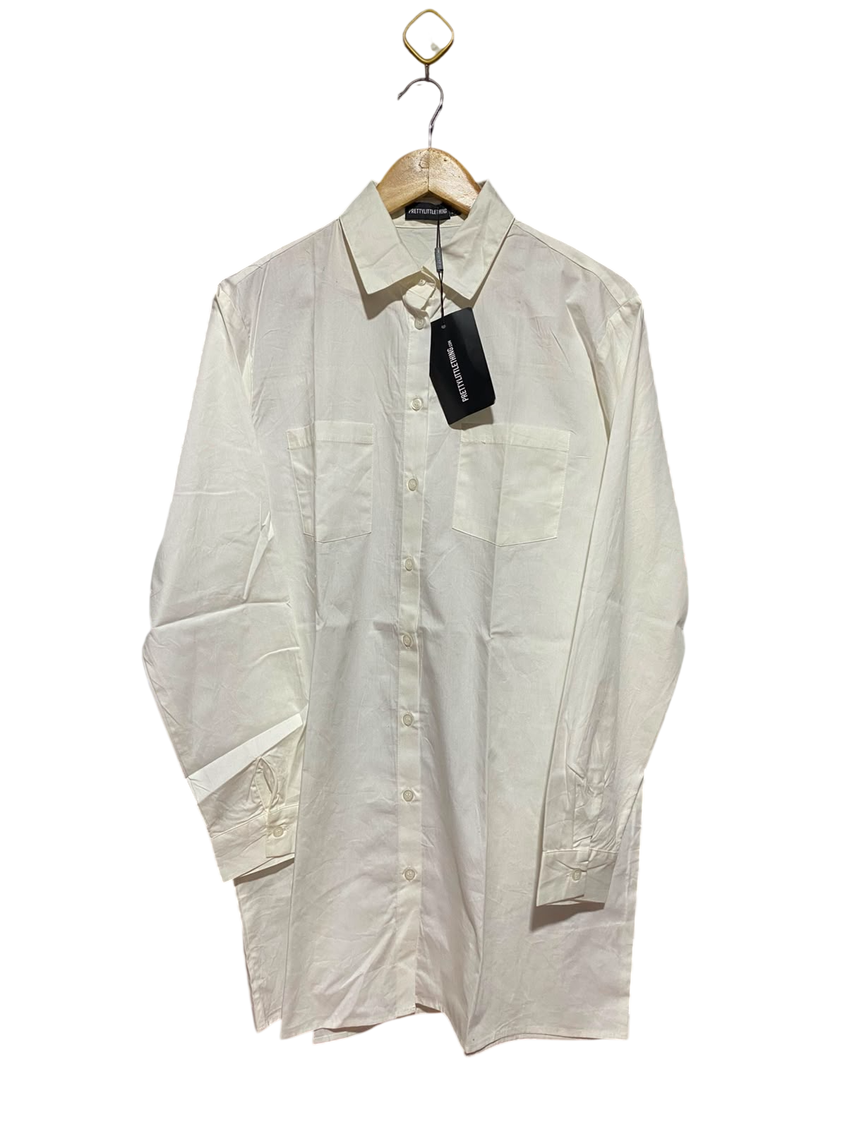 PRETTYLITTLE THING |XL| BUST 23| A11| WOMEN'S OFF-WHITE OVERSIZED BUTTON-DOWN POPLIN SHIRT DRESS