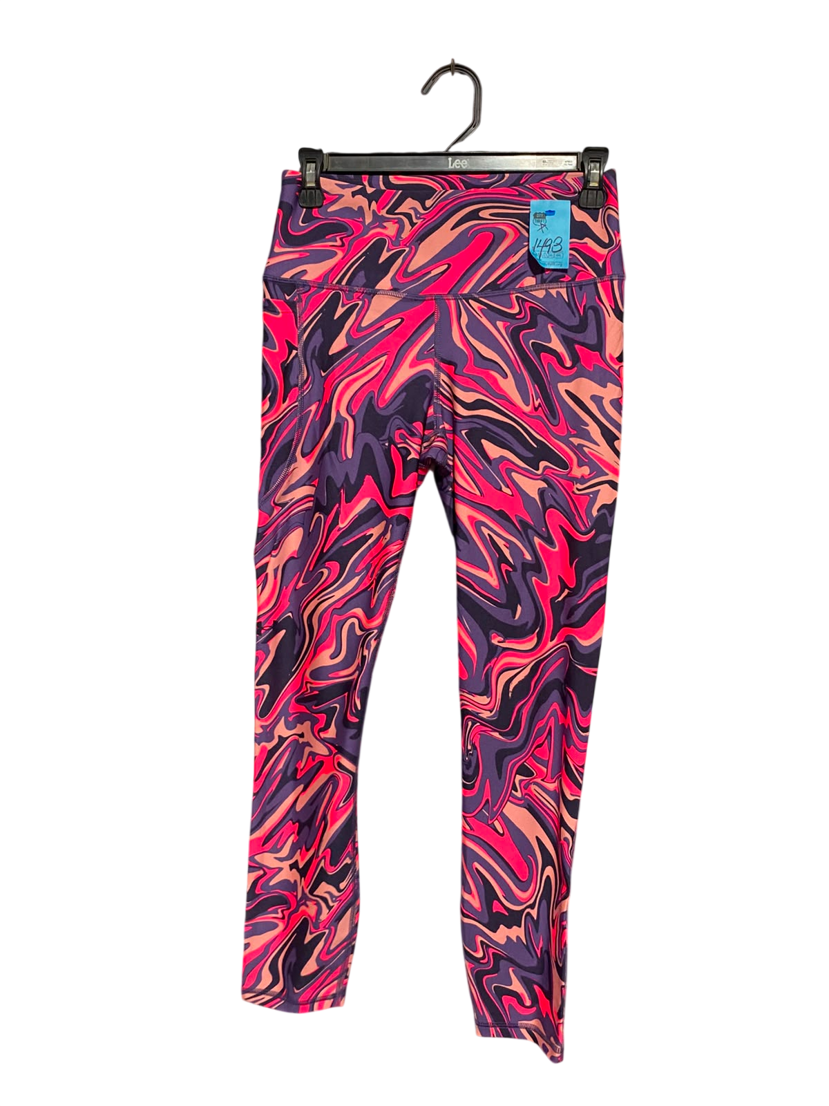 UNDER AEMOUR |M| WAIST 26| A11| WOMEN'S VIBRANT NEON PINK & PURPLE PSYCHEDELIC MARBLE PRINT HIGH-WAIST LEGGINGS