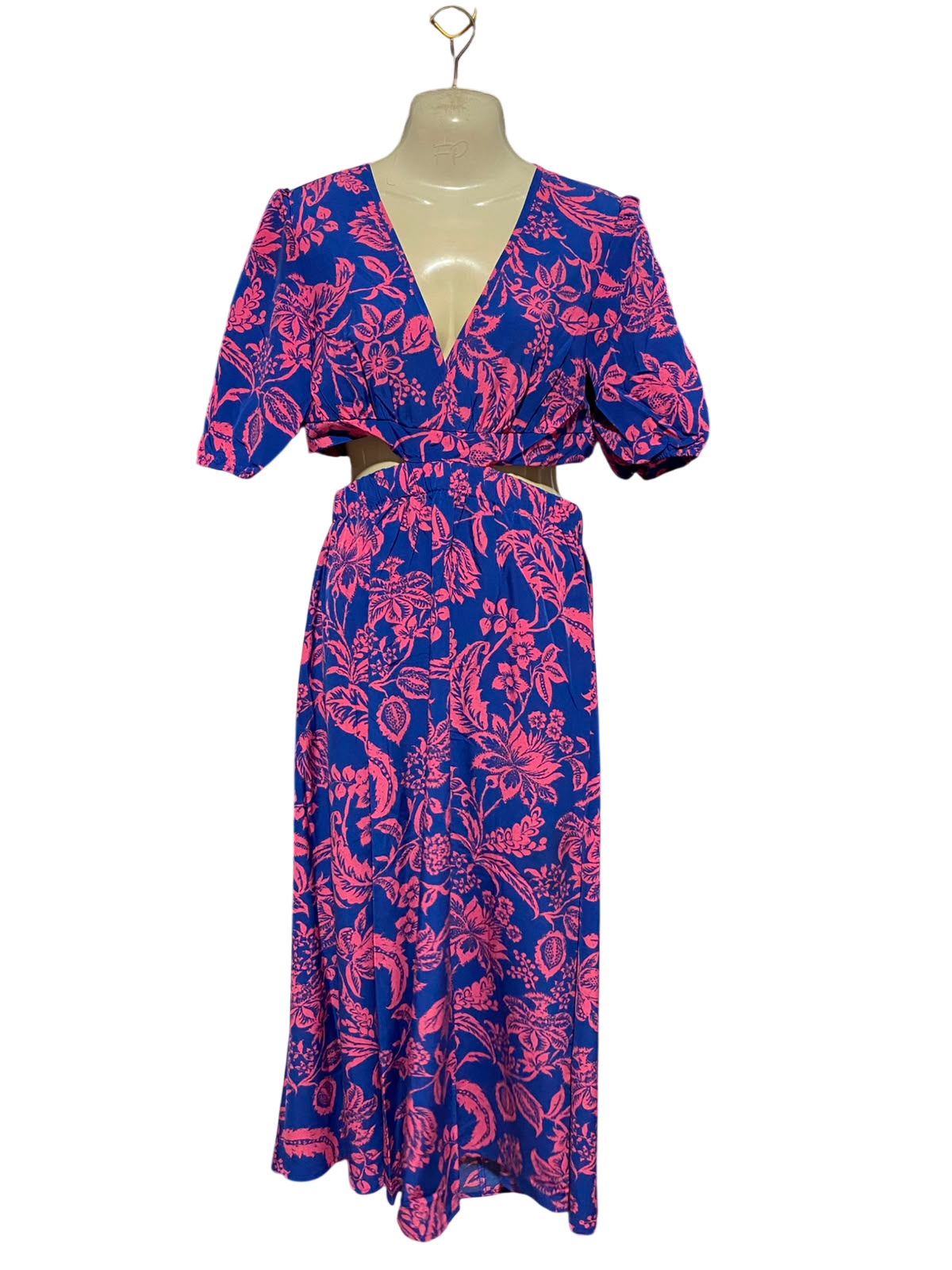 |M| BUST 16| A11| WOMEN'S VIBRANT BLUE & PINK FLORAL CUT-OUT MAXI DRESS