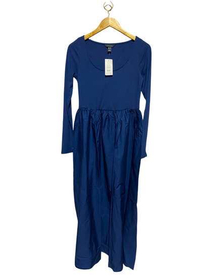NEW LOOK |S| BUST 15| A11 | WOMEN'S SOLID NAVY BLUE RIBBED TOP MIXED-MEDIA TIERED MAXI DRESS