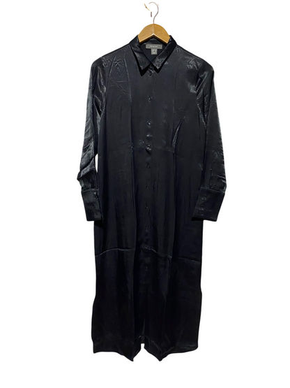 PRIMARK | M| BUST 19| WOMEN'S SOLID BLACK SATIN BUTTON-DOWN MAXI SHIRT DRESSA11|