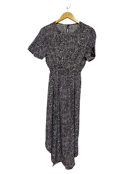SHEIN |M| BUST 17| A11| WOMEN'S BLACK & WHITE SPECKLED ANIMAL PRINT ELASTIC WAIST MIDI DRESS